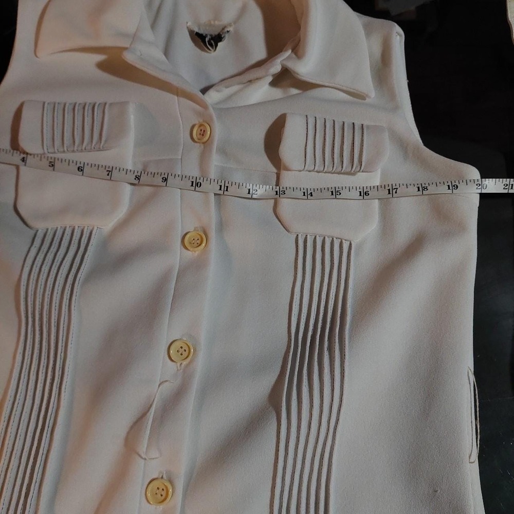 Vintage Dimension V White Mod Dress 60s 70s Sleeveless Belted Mini Pocket Shift - Picture 6 of 8
